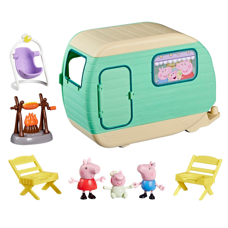 Peppa Pig Three Little Piggies Caravan Playset with 3 Figures, Including Baby Evie, Preschool Toys for Girls and Boys Aged 3+