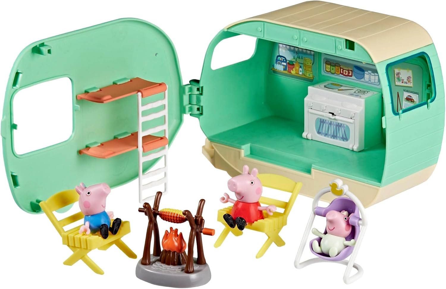 Peppa Pig Three Little Piggies Caravan Playset with 3 Figures, Including Baby Evie, Preschool Toys for Girls and Boys Aged 3+