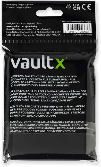 Vault X Black Exact Fit Card Sleeves (100 Pack) Perfect Inner Sleeve with Black Backs for Competitive Tournament Play, for Trading Cards