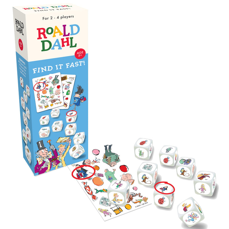 Roald Dahl Find It Fast Card Game, Ages 5+, 2-4 Players, Family Dice Game, Blue and White