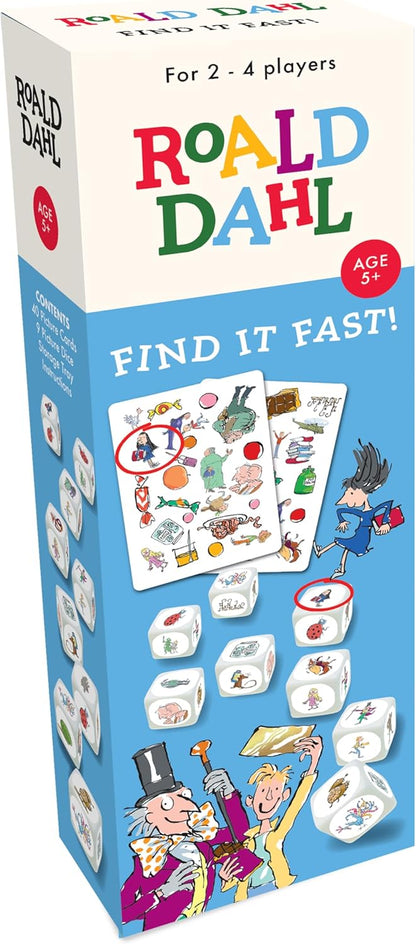 Roald Dahl Find It Fast Card Game, Ages 5+, 2-4 Players, Family Dice Game, Blue and White