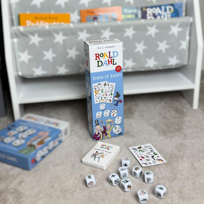 Roald Dahl Find It Fast Card Game, Ages 5+, 2-4 Players, Family Dice Game, Blue and White