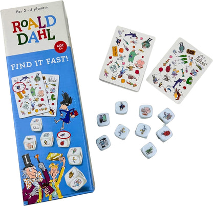 Roald Dahl Find It Fast Card Game, Ages 5+, 2-4 Players, Family Dice Game, Blue and White