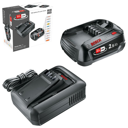 Bosch Akku und Schnellladegerät Starter Set 18V (1x 2,5Ah Li-Ionen-Akku; 1x Schnellladegerät; POWER FOR ALL 18V Alliance)