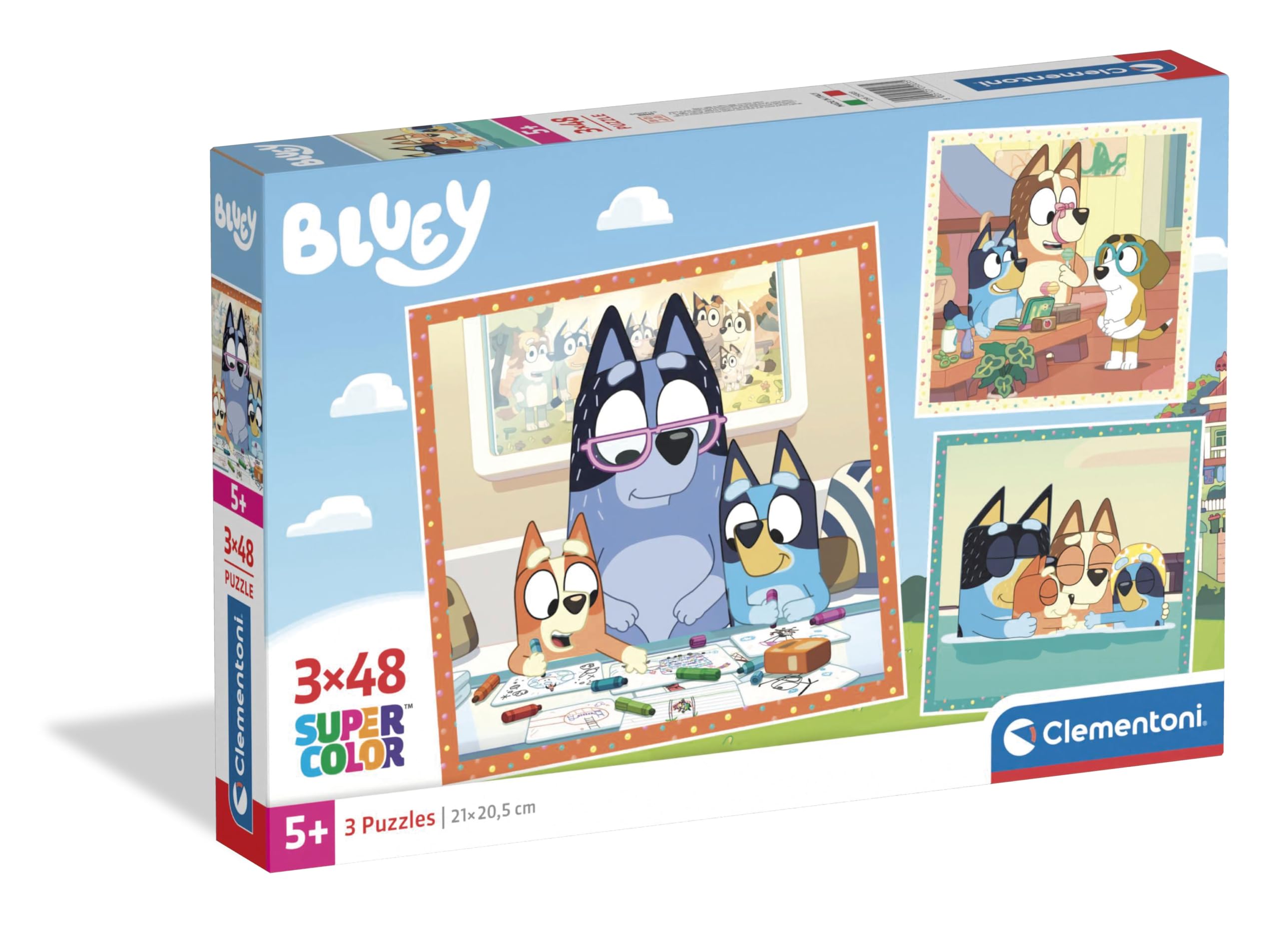 Clementoni Bluey Kinder Puzzle 3 x 48 Teile - Bluey Puzzle 32 x 22 cm für Kinder ab 4 Jahre - Puzzle von Clementoni 25003