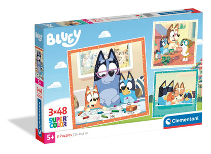 Clementoni Bluey Kinder Puzzle 3 x 48 Teile - Bluey Puzzle 32 x 22 cm für Kinder ab 4 Jahre - Puzzle von Clementoni 25003