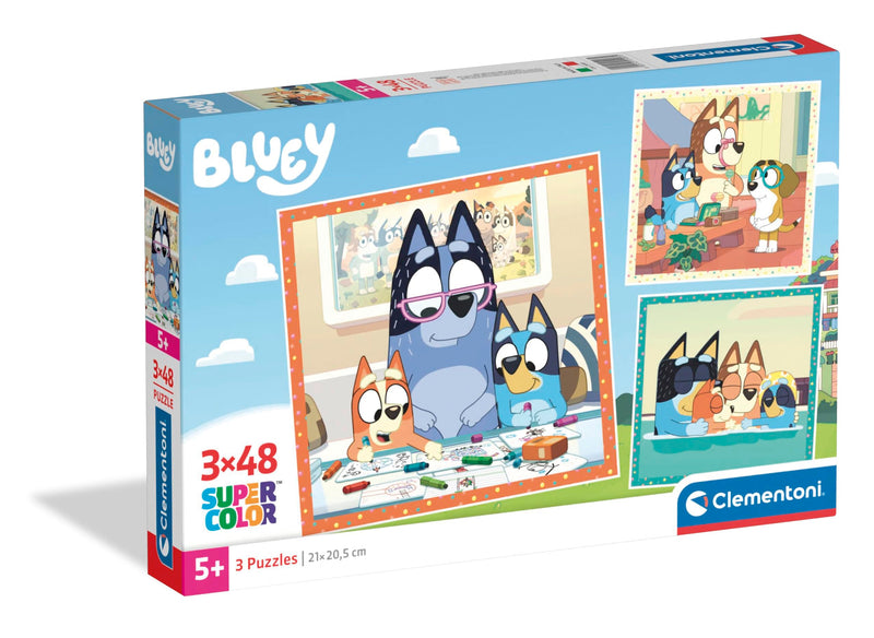 Clementoni Bluey Kinder Puzzle 3 x 48 Teile - Bluey Puzzle 32 x 22 cm für Kinder ab 4 Jahre - Puzzle von Clementoni 25003
