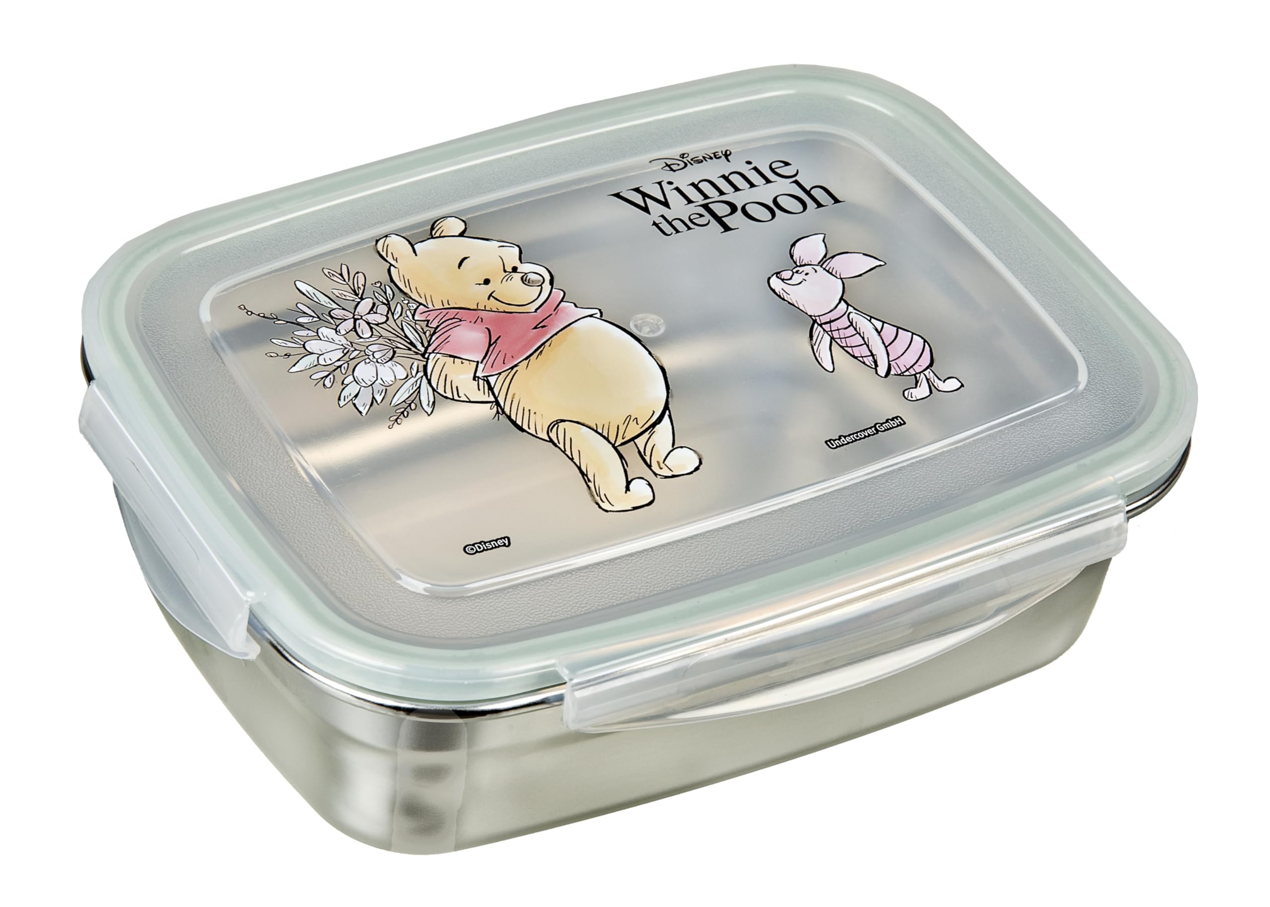 Undercover – snackbox Winnie de Poeh met siliconen afdichting – van roestvrij staal – inhoud 550 ml – lunchbox voor school – snackbox voor kinderen – broodtrommel