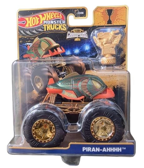 Hot Wheels Monster Trucks Trophy Champions Piran-Ahhh  Includes Toy Trophy! 1:64 Scale Diecast Toy Vehicle