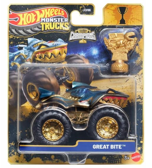 Hot Wheels Monster Trucks Trophy Champions Great Bite  Includes Toy Trophy! 1:64 Scale Diecast Toy Vehicle