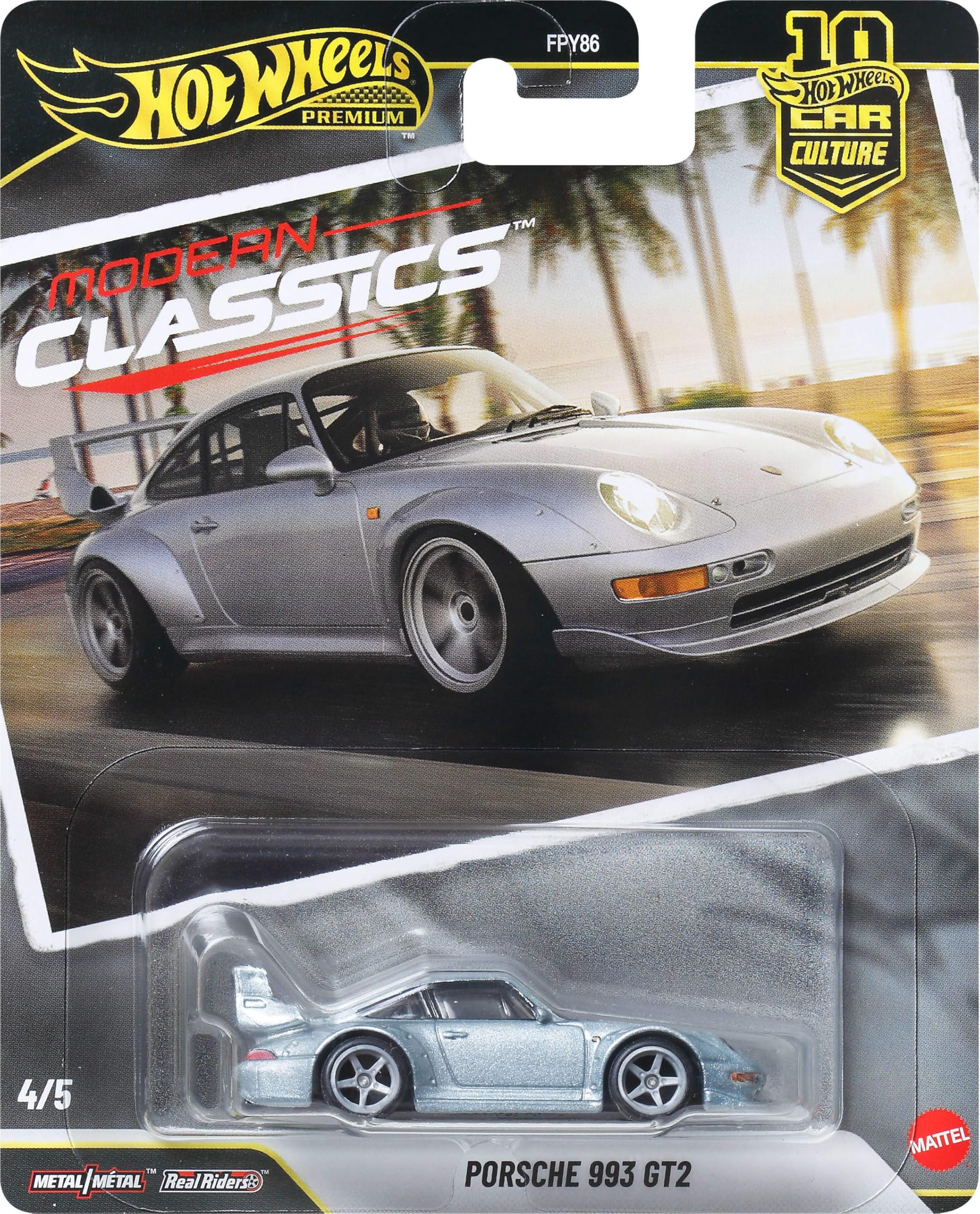 Hot Wheels Porsche 993 GT2 Car Culture Vehicle, Premium 1:64 Scale Die-Cast Toy Car with Real Riders Tires & Metal/Metal Body & Chassis, JKF16
