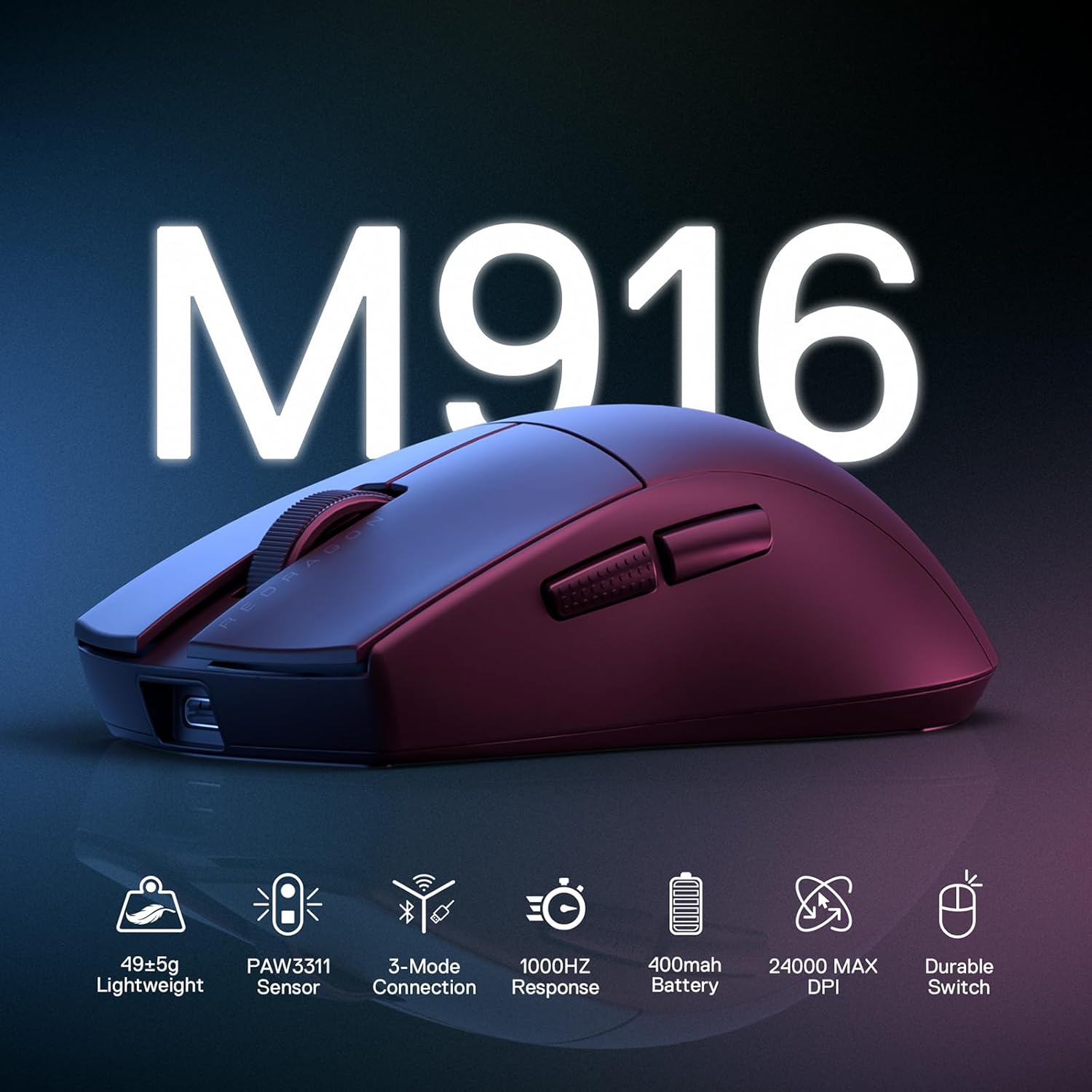 Mouse - Redragon K1Ng Standard M916-Std-1K 2.4G/Bt/Wired - Black