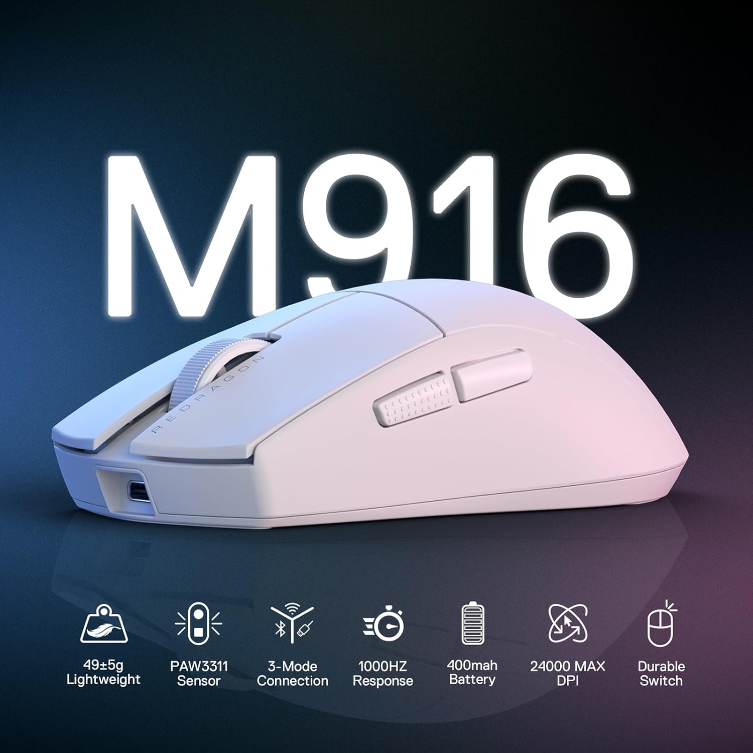 Mouse - Redragon K1Ng Standard M916-Std-1K 2.4G/Bt/Wired - White