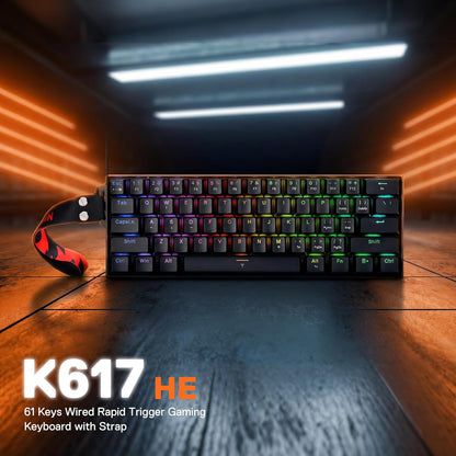 Redragon K617 HE Tastiera da gioco a scatto rapido, 60% 61 tasti tastiera meccanica cablata con azionamento iperrapido, interruttore magnetico ad effetto Hall dedicato, punto di azionamento regolabile