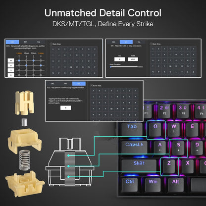 Redragon K617 HE Tastiera da gioco a scatto rapido, 60% 61 tasti tastiera meccanica cablata con azionamento iperrapido, interruttore magnetico ad effetto Hall dedicato, punto di azionamento regolabile