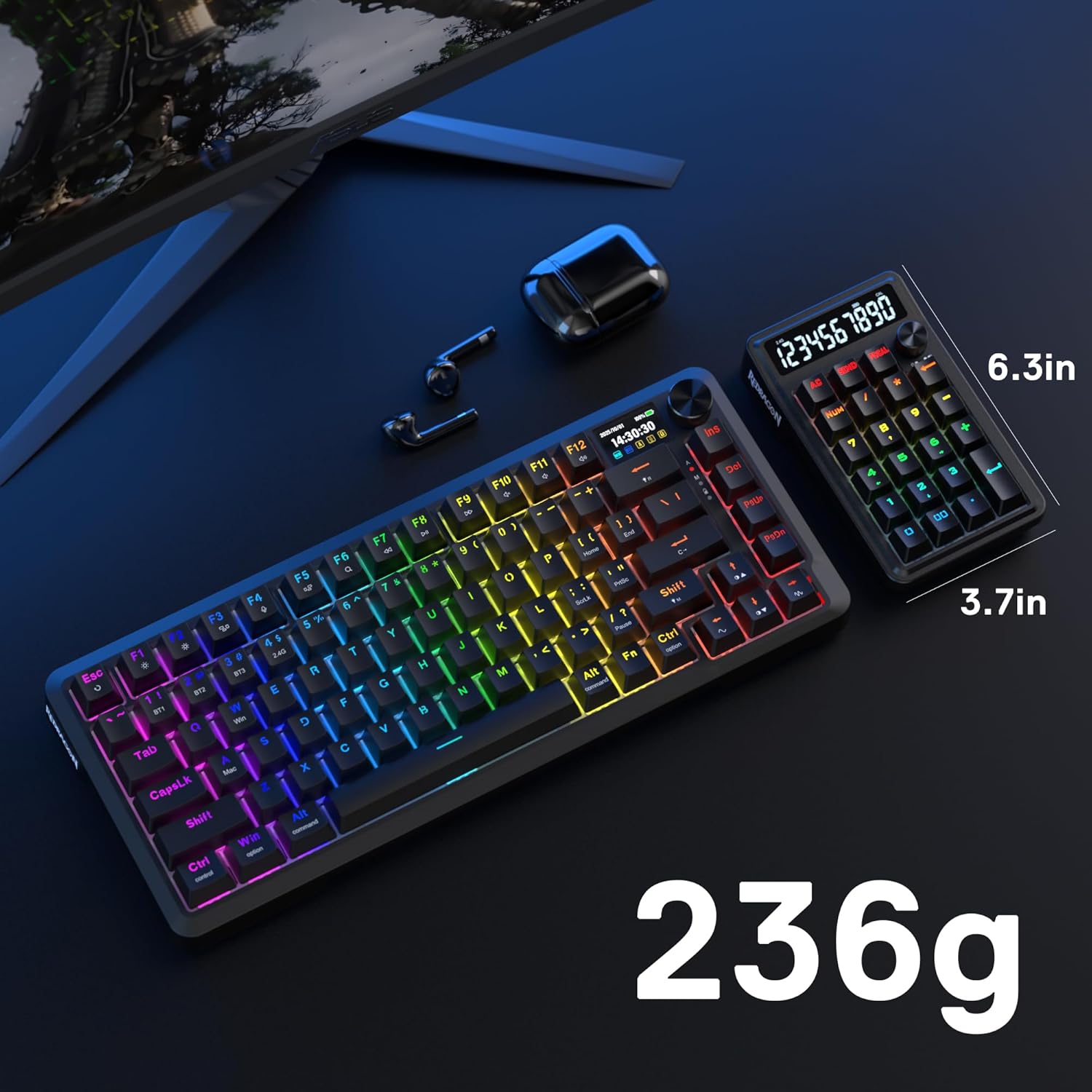 Keyboard - Redragon Cove K733-Rgb-Wl Wired/2.4G/Bt