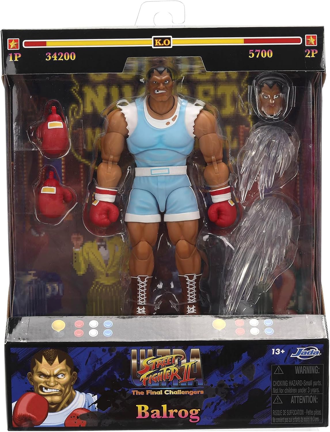 Jada Street Fighter 9335741314R00 Balrog Figure, 17 cm, Movable, with Interchangeable Accessories, Collectible Figure, Age 13+