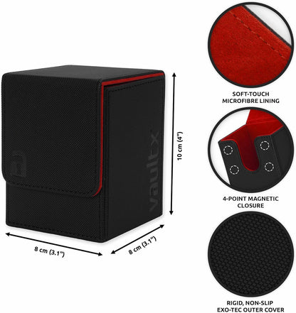 Vault X Toploading Deck Box, 80+ Sleeved Trading Cards, Exo-Tec Material, Magnetic Lid (Black/Red