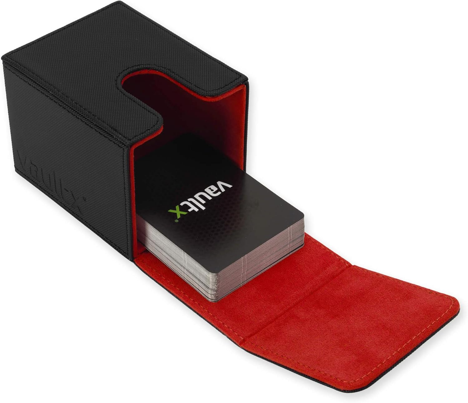 Vault X Toploading Deck Box, 80+ Sleeved Trading Cards, Exo-Tec Material, Magnetic Lid (Black/Red