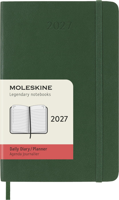 Moleskine Daily Planner 2027, Soft Cover 12 Month Diary with Elastic Closure, Pocket Size 9x14 Cm, Myrtle Green