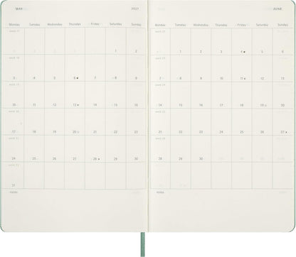 Moleskine Weekly Planner 2027, Hard Cover 12 Month Diary with Space for Notes and Elastic Closure, Large 13x21 Cm, Sage Green