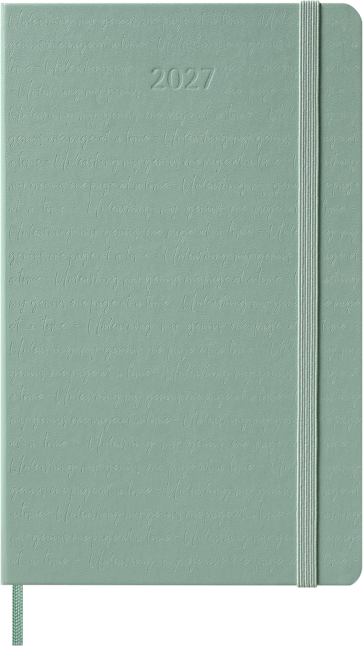 Moleskine Weekly Planner 2027, Hard Cover 12 Month Diary with Space for Notes and Elastic Closure, Large 13x21 Cm, Sage Green