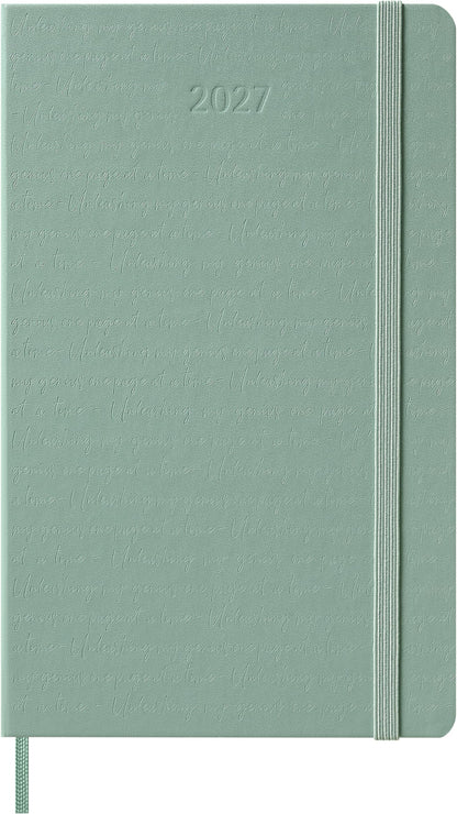Moleskine Weekly Planner 2027, Hard Cover 12 Month Diary with Space for Notes and Elastic Closure, Large 13x21 Cm, Sage Green