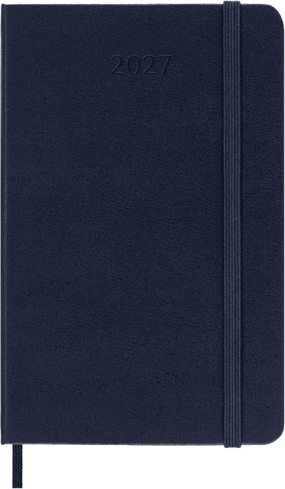 Moleskine Daily Planner 2027, Hard Cover 12 Month Diary with Elastic Closure, Pocket Size 9x14 Cm, Sapphire Blue