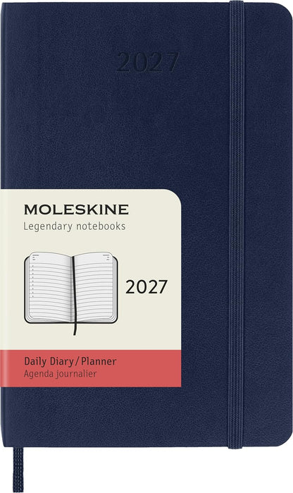 Moleskine Daily Planner 2027, Soft Cover 12 Month Diary with Elastic Closure, Pocket Size 9x14 Cm, Sapphire Blue