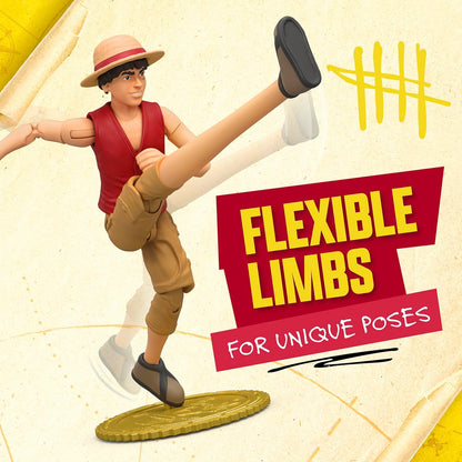 One Piece Monkey D. Luffy Action Figure, 6″ (15 cm) with 6 Accessories, Includes Swappable Arms and Legs, Wanted Poster, and Berry Coin Display Base