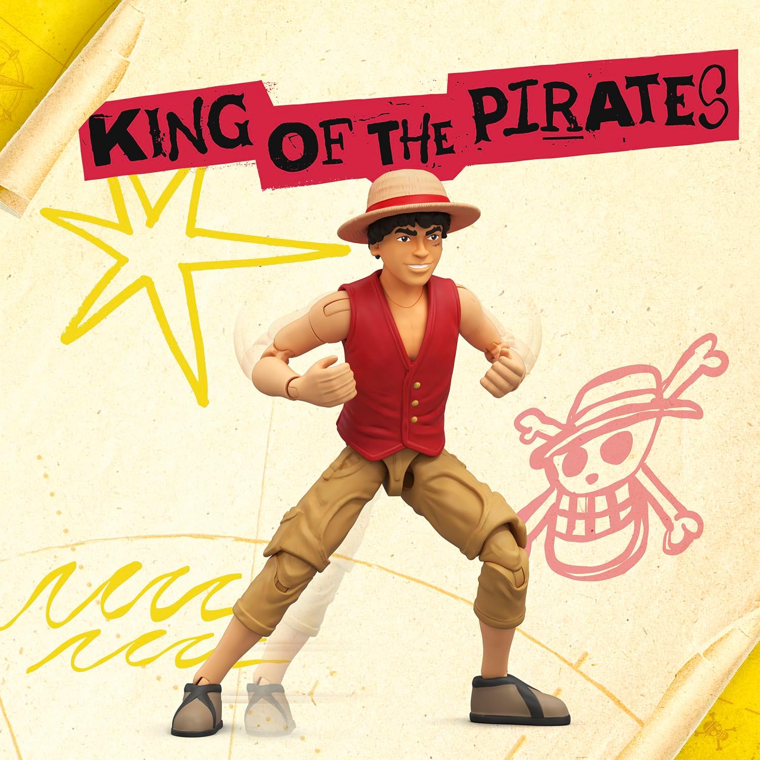 One Piece Monkey D. Luffy Action Figure, 6″ (15 cm) with 6 Accessories, Includes Swappable Arms and Legs, Wanted Poster, and Berry Coin Display Base