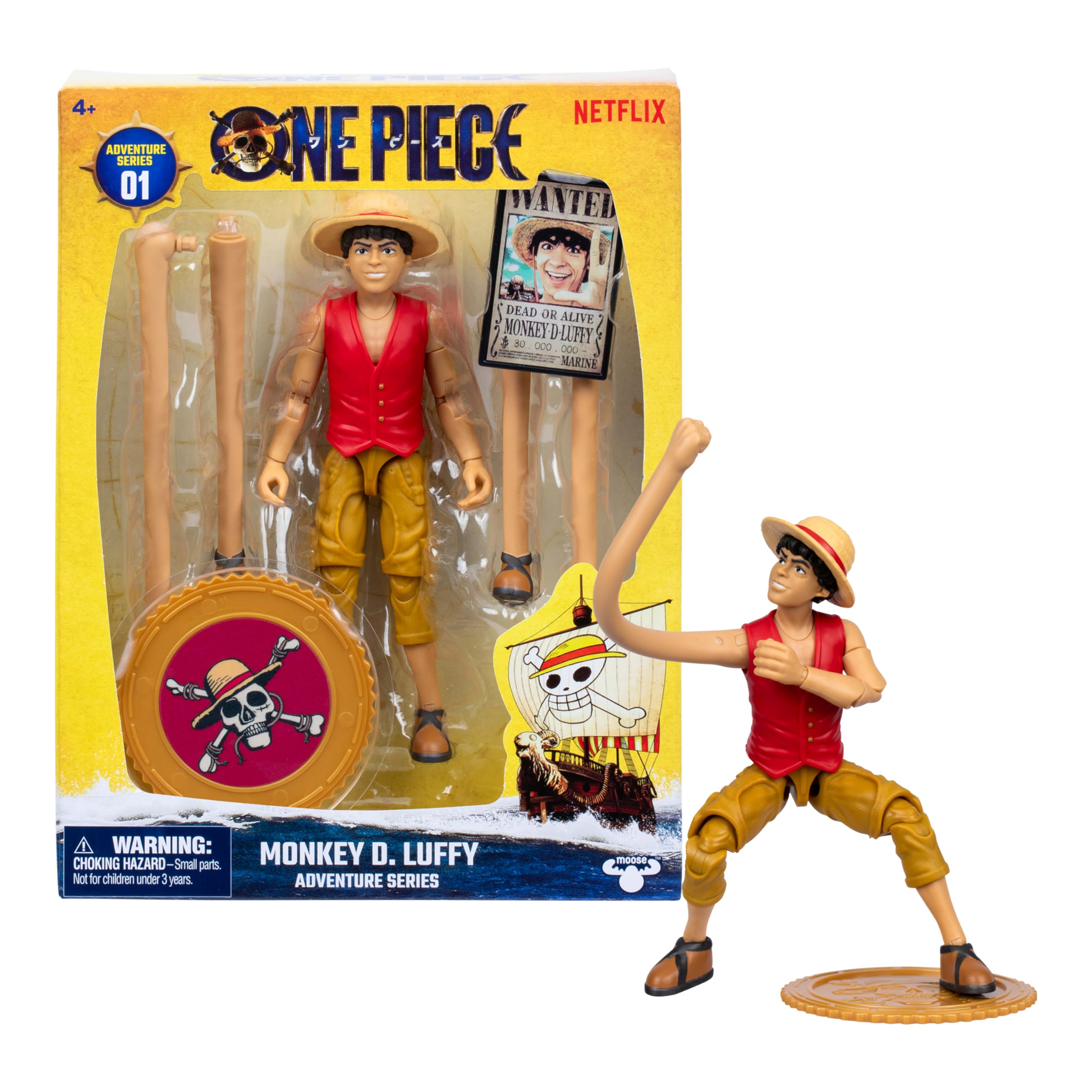One Piece Monkey D. Luffy Action Figure, 6″ (15 cm) with 6 Accessories, Includes Swappable Arms and Legs, Wanted Poster, and Berry Coin Display Base