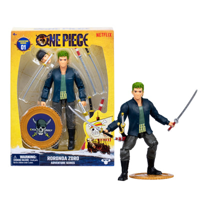 One Piece Actionfigur Zorro, 15,24 cm, mit 5 Zubehörteilen, enthält austauschbare Schwerter, austauschbares Gesicht und Berry-Münzen-Sockel zum Präsentieren