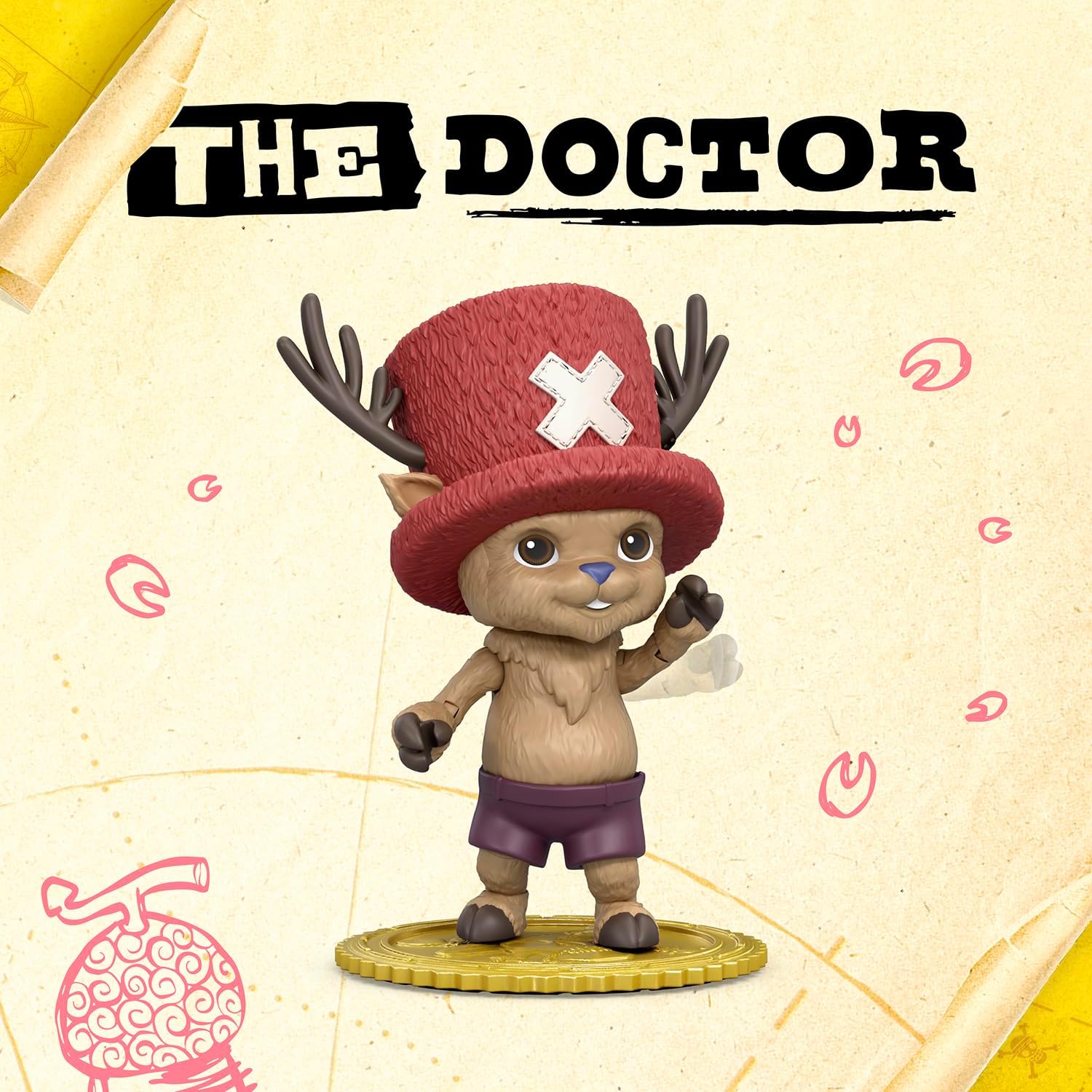 One Piece Tony Tony Chopper - Action figure da 10 cm, con 6 accessori, include espressioni facciali intercambiabili, borsa medica, fiala medica e base per esporre monete ai frutti di bosco