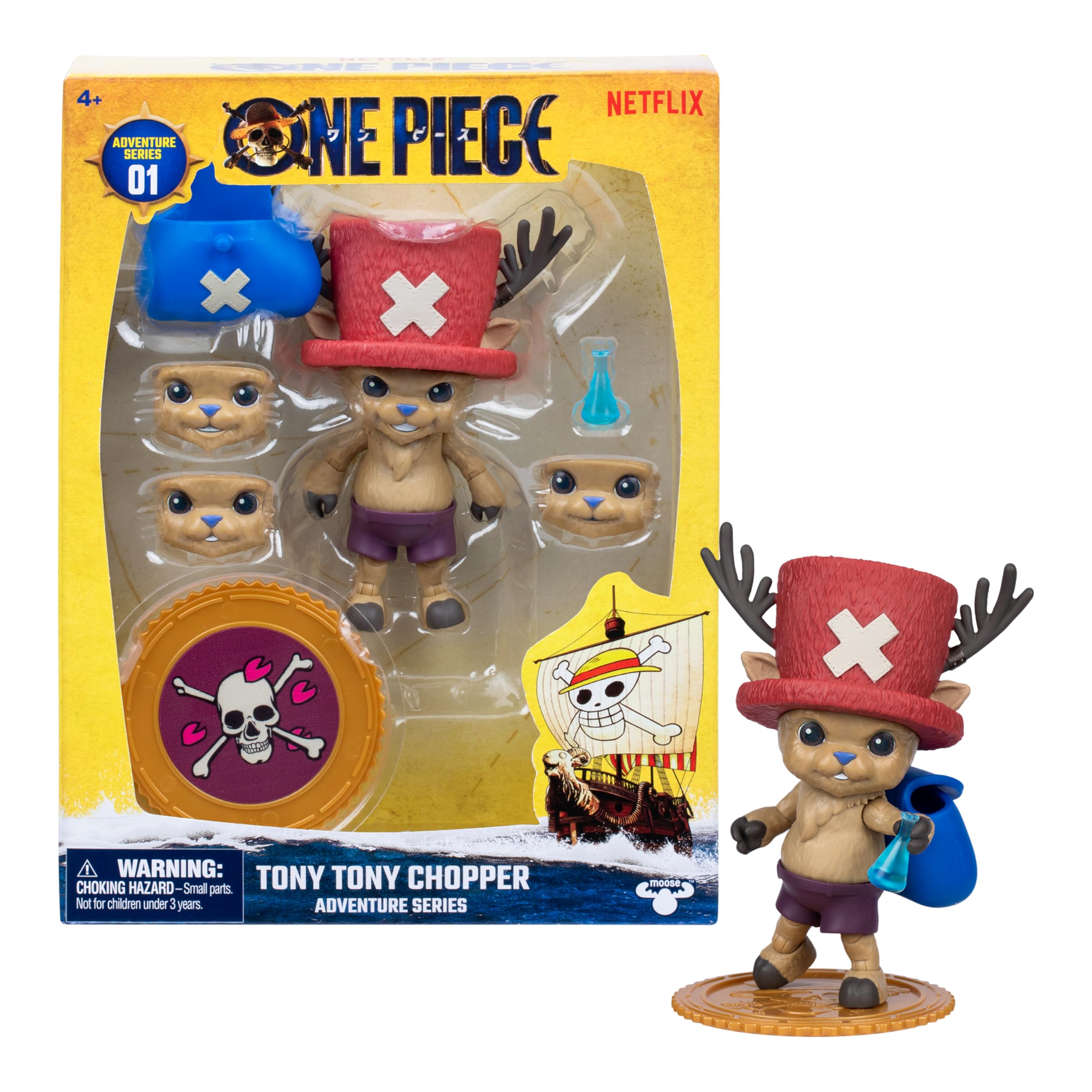 One Piece Tony Tony Chopper - Action figure da 10 cm, con 6 accessori, include espressioni facciali intercambiabili, borsa medica, fiala medica e base per esporre monete ai frutti di bosco