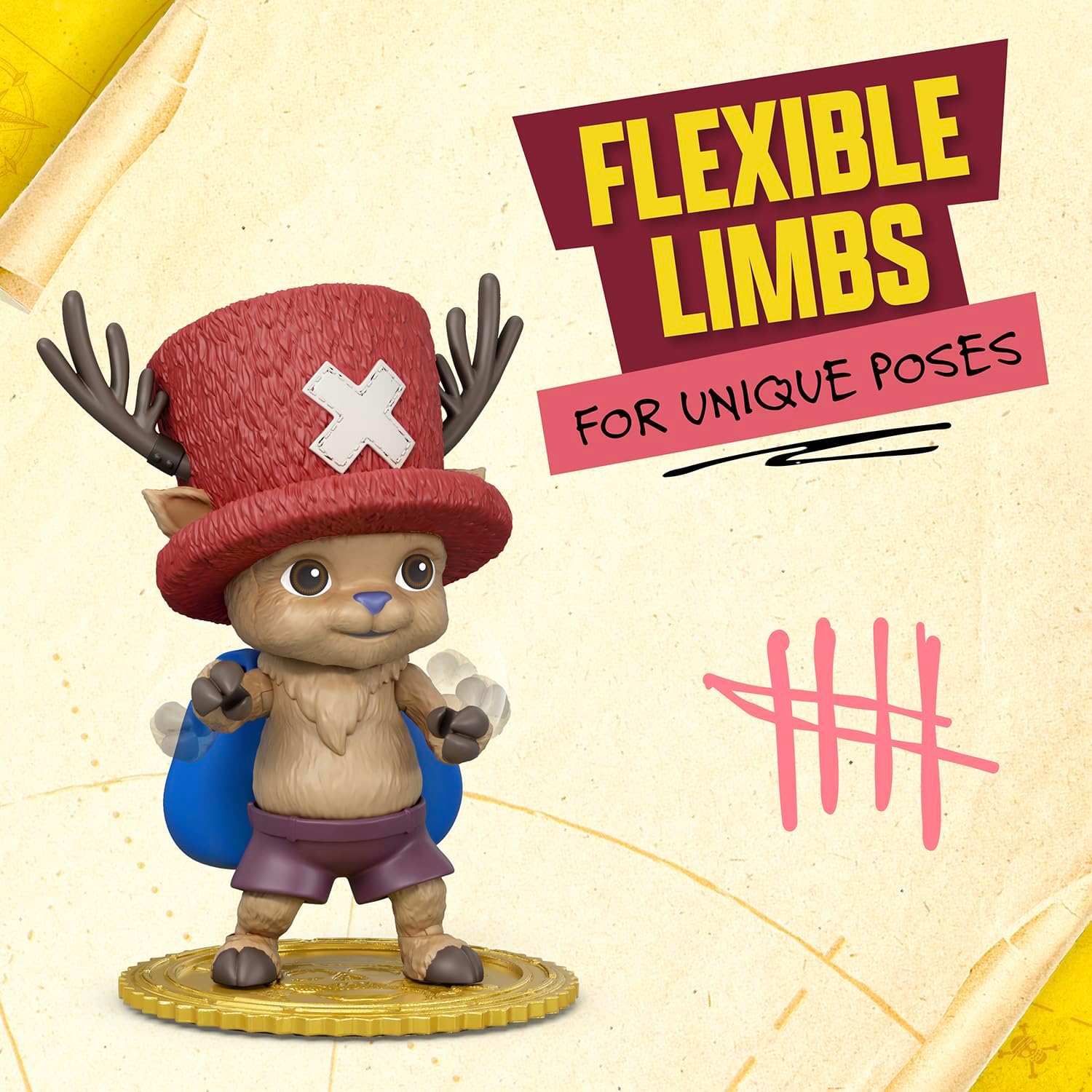 One Piece Tony Tony Chopper - Action figure da 10 cm, con 6 accessori, include espressioni facciali intercambiabili, borsa medica, fiala medica e base per esporre monete ai frutti di bosco