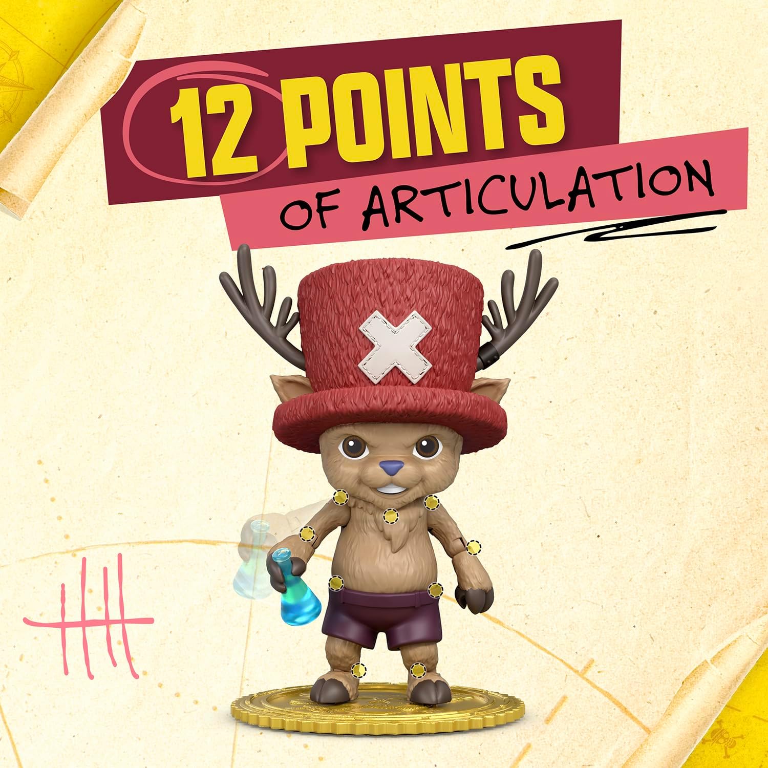 One Piece Tony Tony Chopper - Action figure da 10 cm, con 6 accessori, include espressioni facciali intercambiabili, borsa medica, fiala medica e base per esporre monete ai frutti di bosco