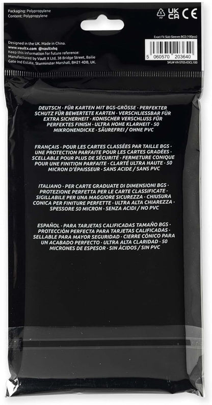 Vault X Exact Fit Slab Sleeves (100 Pack) for Graded Trading Cards, Becketts BGS and Other Similar Sized Cases