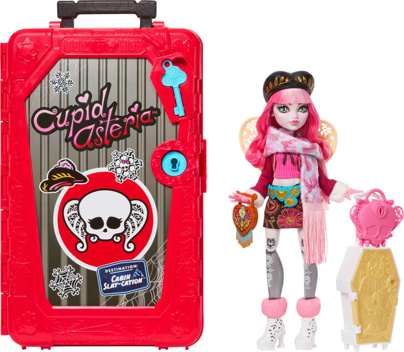 Monster High Skulltimate Secrets Cupid Asteria Doll and Accessories Set, Destination: Cabin Slay-cation with Suitcase and 19+ Surprises like Clothes, JMG66