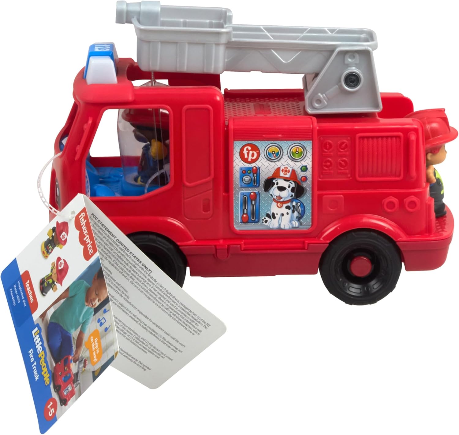 Fisher-Price Little People Toddler Toy Fire Truck Musical Push-Along Vehicle with 2 Figures for Kids Ages 1+ Years, Multilanguage Version, HYR88