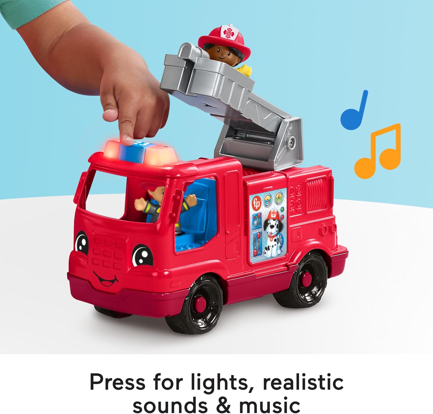 Fisher-Price Little People Toddler Toy Fire Truck Musical Push-Along Vehicle with 2 Figures for Kids Ages 1+ Years, Multilanguage Version, HYR88