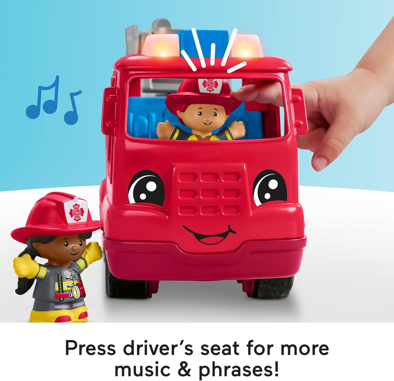 Fisher-Price Little People Toddler Toy Fire Truck Musical Push-Along Vehicle with 2 Figures for Kids Ages 1+ Years, Multilanguage Version, HYR88