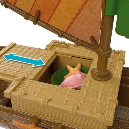 Mattel Disney Toys, Vaiana Floating Boat Playset w/ 5 Play Areas, 9 Accessories, Heihei Animal Figure & Seesaw, Ocean Voyager Canoe, Inspired by Movie, JLN22