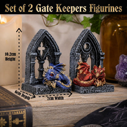 Gate Keepers Dragon Figurine Set of 2 10.2cm – Gothic Dragon Doorway Ornaments, Fantasy Collectible Display Set