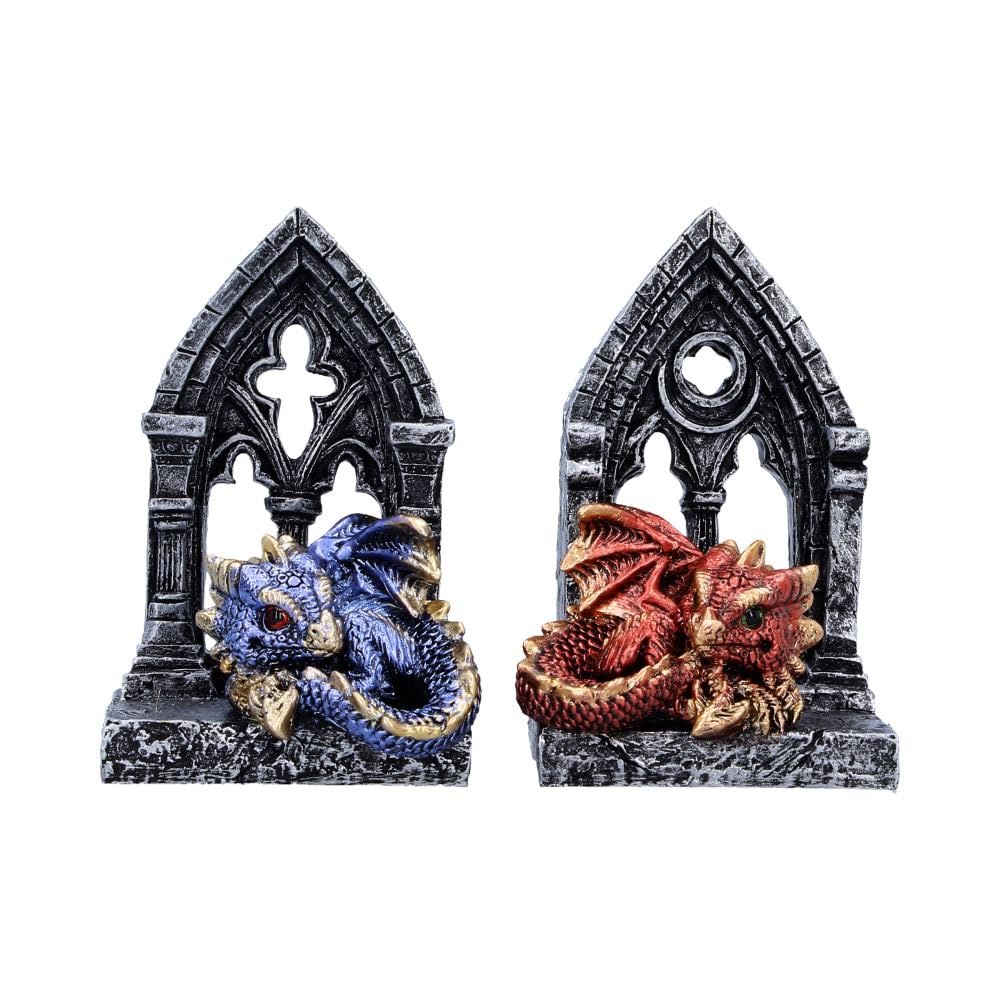 Gate Keepers Dragon Figurine Set of 2 10.2cm – Gothic Dragon Doorway Ornaments, Fantasy Collectible Display Set