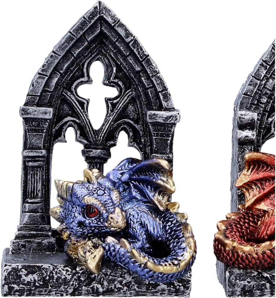 Gate Keepers Dragon Figurine Set of 2 10.2cm – Gothic Dragon Doorway Ornaments, Fantasy Collectible Display Set