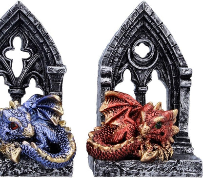 Gate Keepers Dragon Figurine Set of 2 10.2cm – Gothic Dragon Doorway Ornaments, Fantasy Collectible Display Set