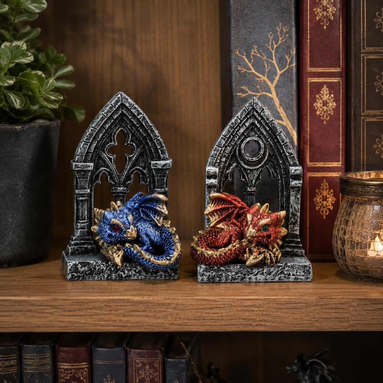 Gate Keepers Dragon Figurine Set of 2 10.2cm – Gothic Dragon Doorway Ornaments, Fantasy Collectible Display Set