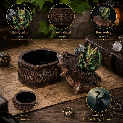 Hoard Defender Box Dragon Trinket Box 10.5cm – Fantasy Shield Storage Box (Green