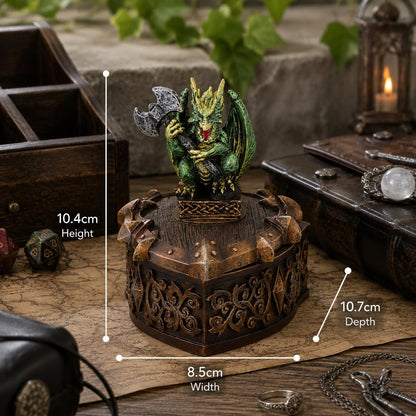Hoard Defender Box Dragon Trinket Box 10.5cm – Fantasy Shield Storage Box (Green